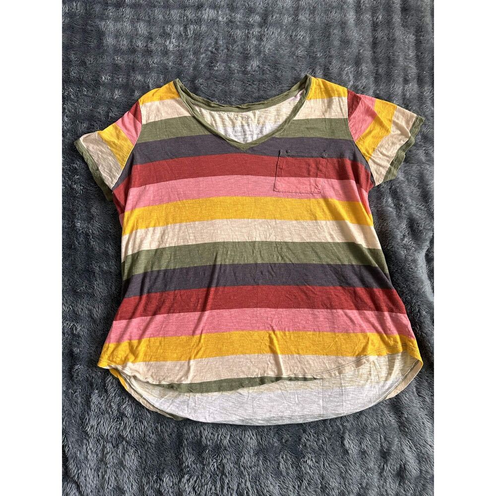 Torrid Striped V-Neck Short Sleeve Pocket Tee Shirt Size 2 2X Multicolored Slub